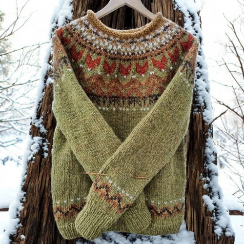 Islandais – Varm tröja med traditionellt vävt axeldetalj